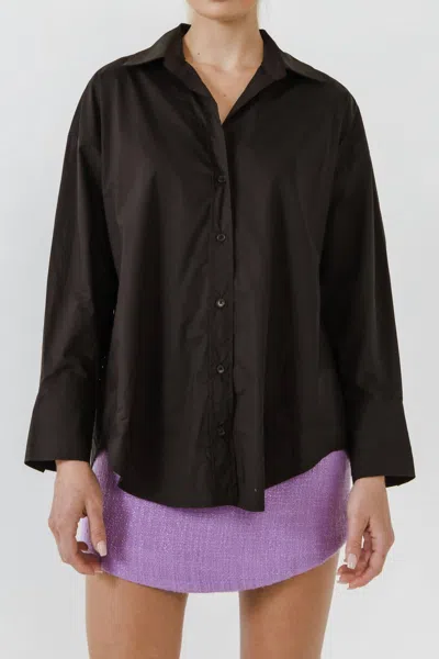 2.7 August Apparel Drop Placket Collared Shirt In Black