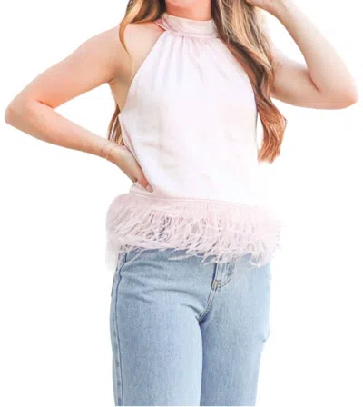 2.7 August Apparel Feather Trim Top In Pastel Pink