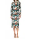 2.7 August Apparel Floral Cut Out Midi Dress In Green Multi In Multi