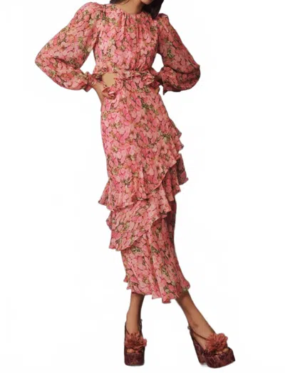 2.7 August Apparel Floral Ruffled Maxi Dress In Pink/multi