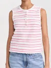 2.7 August Apparel Fringe Striped Top In White/pink In Multi