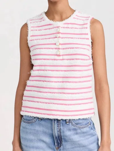 2.7 August Apparel Fringe Striped Top In White/pink In Multi