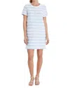 2.7 August Apparel Fringed Striped Polo Mini Dress In White/blue In Multi