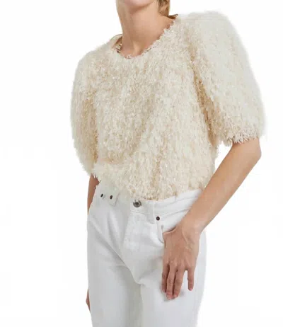2.7 August Apparel Fuzzy Feather Top In Cream In Multi