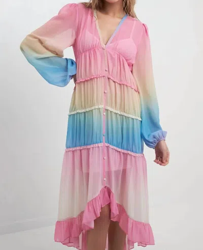 2.7 August Apparel High Low Tie Dye Color Ruffle Dress In Multi