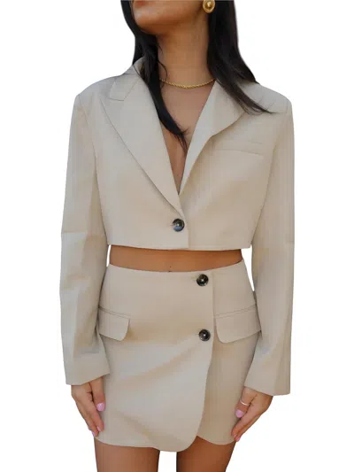 2.7 August Apparel Julia Cropped Blazer In Beige