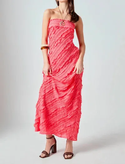 2.7 August Apparel Juliette Ruffled Maxi Dress In Coral In Pink