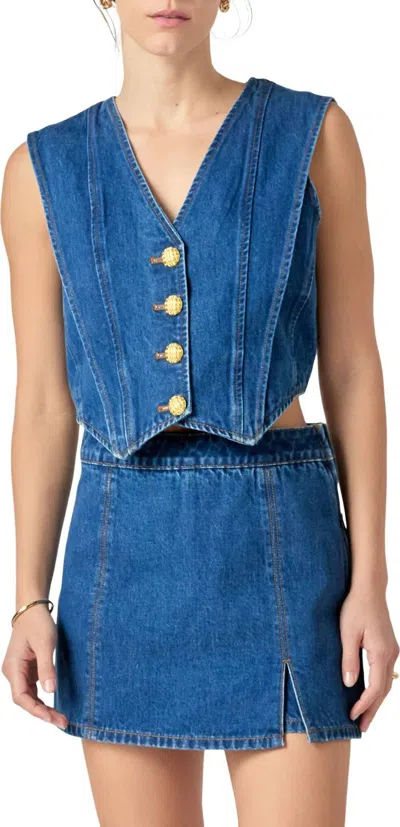 2.7 August Apparel Keepin' It Classy Denim Vest In Dark Wash In Multi