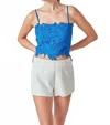 2.7 August Apparel Lace Crop Fitted Top In Multi Blue In Blue