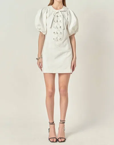 2.7 August Apparel Laced Up Puff Sleeve Mini Dress In White