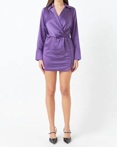 2.7 August Apparel Long Sleeve Satin Mini Dress In Purple