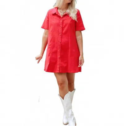 2.7 August Apparel Love Me Denim Mini Dress In Watermelon In Pink