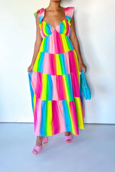 2.7 August Apparel Ombre Maxi Dress In Rainbow In Multi