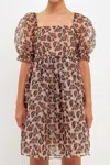 2.7 August Apparel Organza Mini Dress In Leopard In Multi