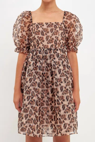 2.7 August Apparel Organza Mini Dress In Leopard In Multi