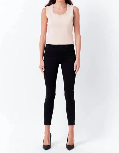 2.7 August Apparel Pearl Trim Knit Tank Top In Taupe In Grey
