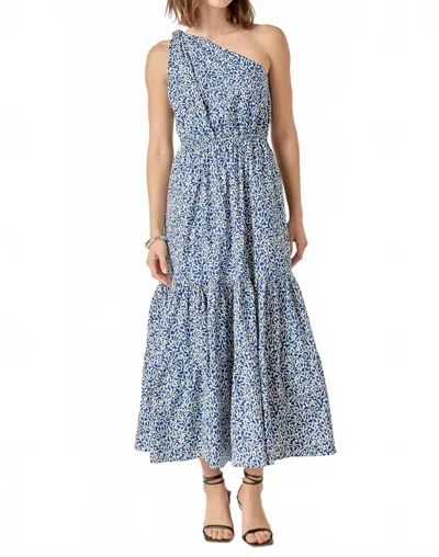 2.7 August Apparel Print One Shoulder Maxi Dress In Blue