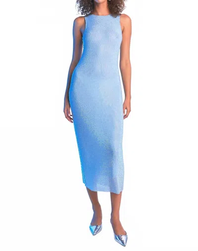 2.7 August Apparel Rhinestone Mesh Midi Dress In Powder Blue