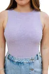 2.7 August Apparel Rhinestone Nesh Bodysuit In Lilac In Blue