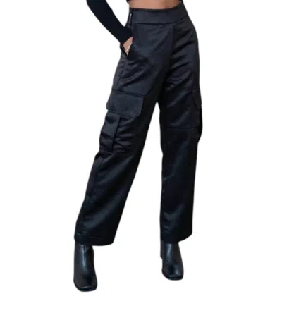 2.7 August Apparel Satin Cargo Pants In Black