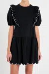 2.7 August Apparel Scallop Edge Knit Mini Dress In Black/white
