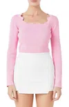 2.7 August Apparel Scallop Square Neck Sweater In Pink In Pink