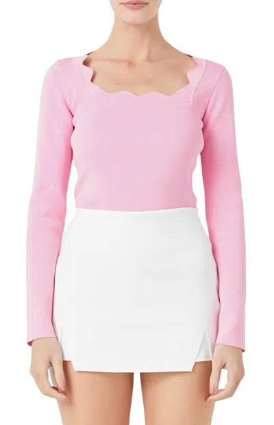 2.7 August Apparel Scallop Square Neck Sweater In Pink