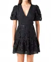 2.7 August Apparel Sequin Lace Mini Dress In Black In Black