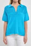 2.7 August Apparel Short Sleeve Knit Sweatshirt In Blue In Blue