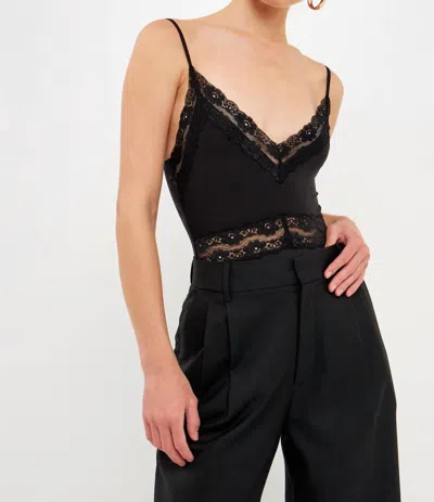 2.7 August Apparel Spaghetti Strap Bodysuit In Black