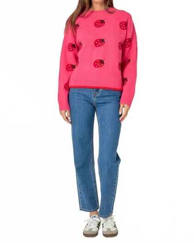 2.7 August Apparel Strawberry Knit Sweater In Pink