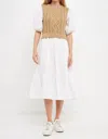 2.7 August Apparel Swati Cable Knit Dress In White/camel In White