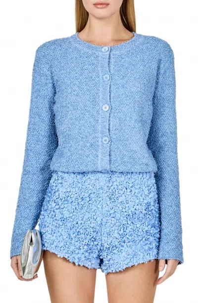 2.7 August Apparel Textured Buttoned Cardigan In Blue In Multi