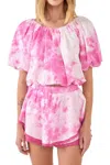2.7 August Apparel Tie Dye Eyelet Set In Pink In Pink