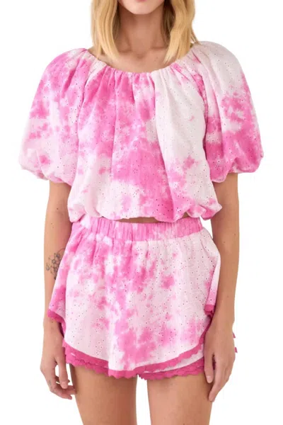 2.7 August Apparel Tie Dye Eyelet Set In Pink