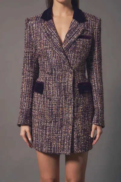 2.7 August Apparel Tweed Blazer Mini Dress In Bordeaux In Purple