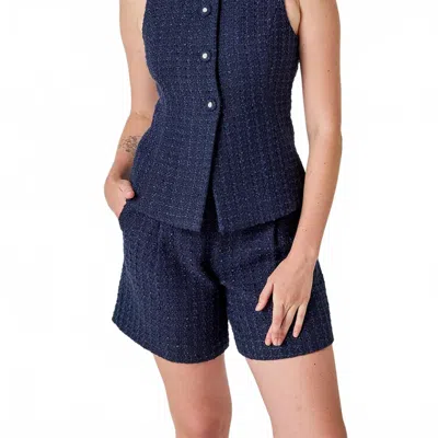 2.7 August Apparel Tweed Relaxed Long Shorts In Navy In Blue