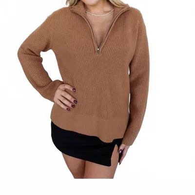 2.7 August Apparel Weekday Wonder Long Sleeve Sweater In Camel In Brown