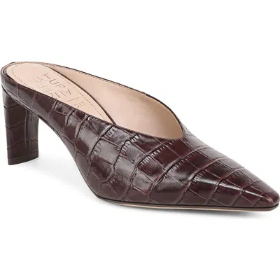 27 Edit Naturalizer Emerson Croc Embossed Leather Pointed Toe Mule In Smokey Sangria
