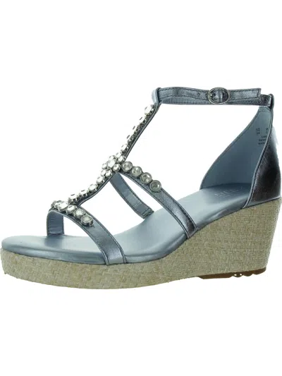 27 Edit Serena Womens Leather Slip On Wedge Sandals In Blue