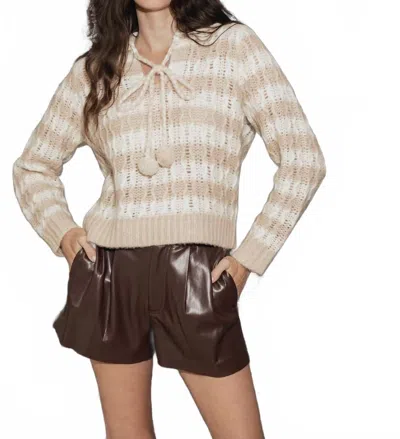 27 Miles Malibu Adler Striped Collar Sweater In Beige/ivory In Multi