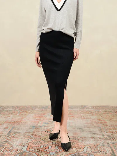27 Miles Malibu Betsi Rib Knit Pencil Skirt In Gravel In Black