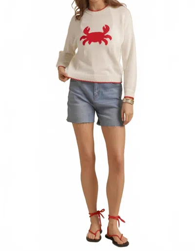 27 Miles Malibu James Cotton Crab Intarsia Crew Pullover In Cloud/red In White