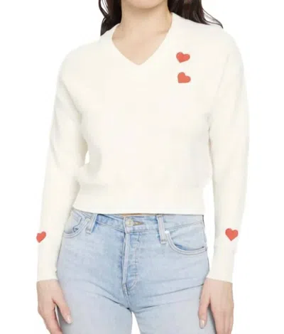 27 Miles Malibu Lilla V Neck Sweater With Embroidered Hearts In Cloud In Gray