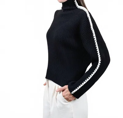 27 Miles Malibu Marullo Stitch Cashmere Mock Neck Sweater In Black