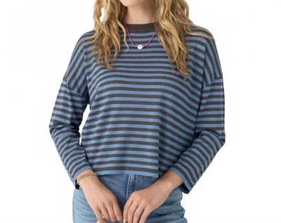 27 Miles Malibu Serena Long Sleeve Top In Espresso/denim In Blue