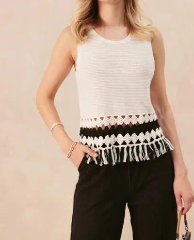 27 Miles Malibu Sleeveless Top With Fringe In Ivory/black In White