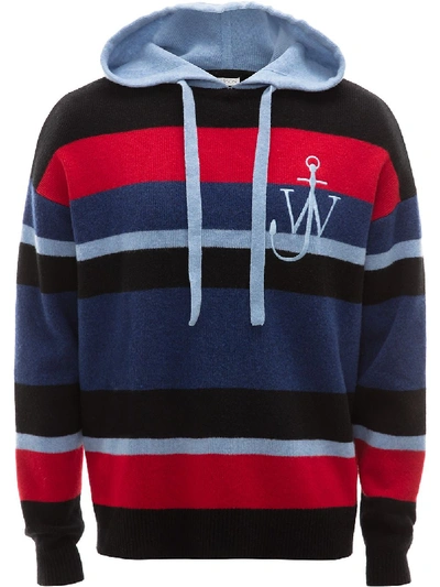 Jw Anderson Anchor Embroidered Stripe Drawstring Hoodie In Multi-colour