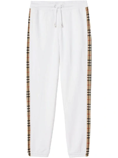 Burberry Raine Vintage Check Side Stripe Cotton Trackpants In A1464 White