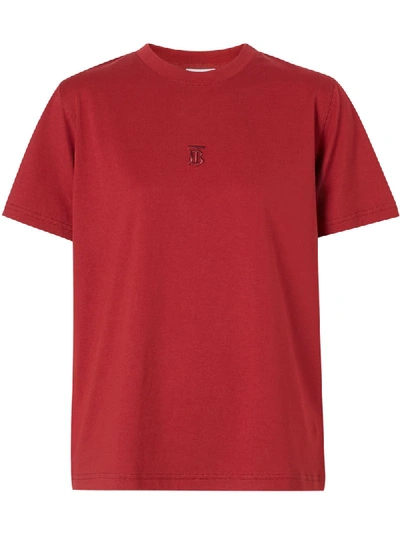 Burberry Embroidered Monogram-detail T-shirt In Red